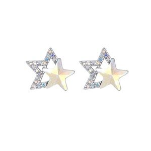 Star Stud Earrings with Swarovski Crystals – Aurora Borealis – 14 x 15 mm – NWT